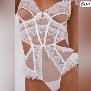For Love and Lemons Revolve Elegant White Lace teddy Bodysuit